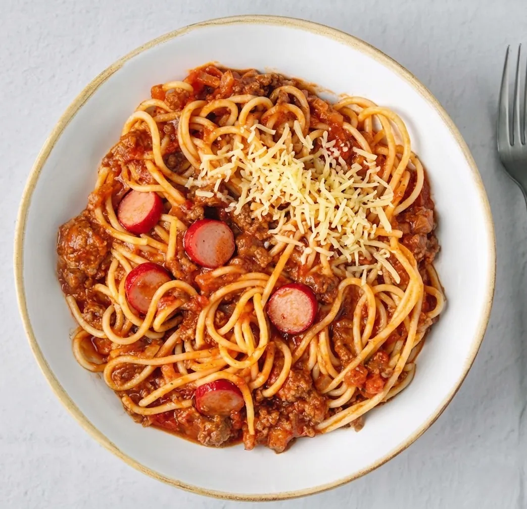 Filipino sweet-style spaghetti at Side Chick'n in Saskatoon